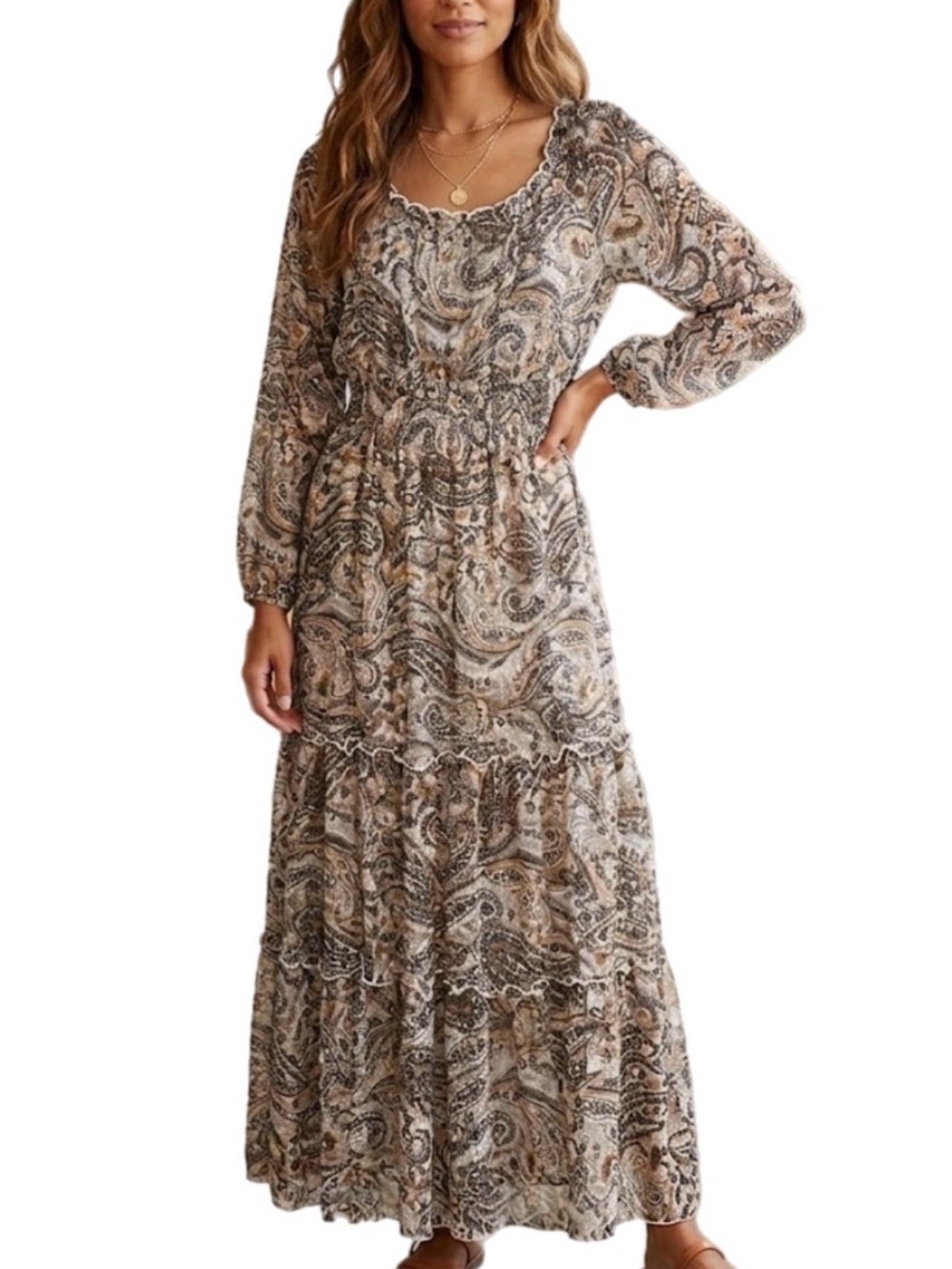 12 Kate and Lily Women’s Paisley Tiered Maxi Lightweight Formal Neutral Dress